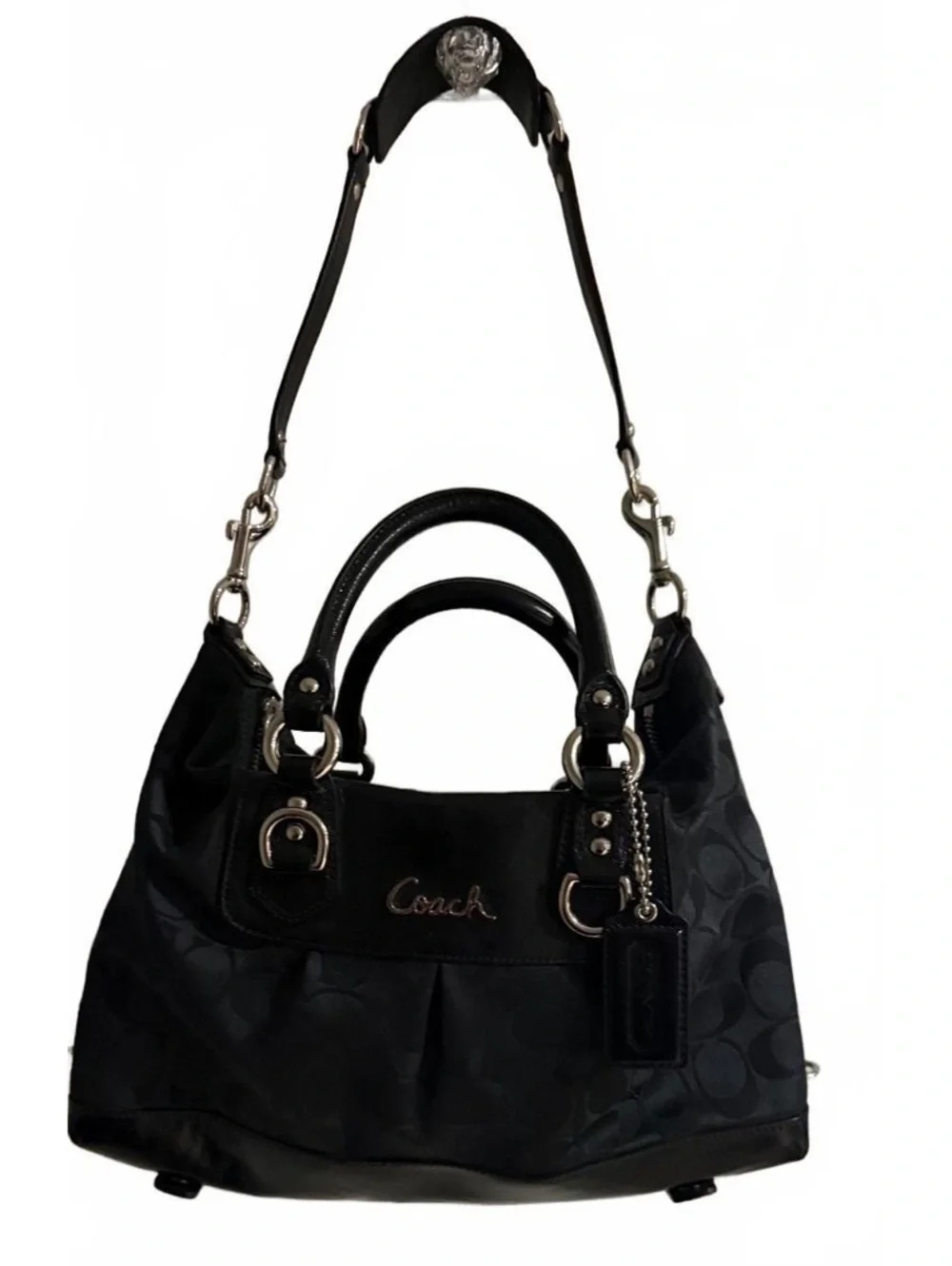 Coach Black Signature Canvas and Leather Satchel Bag